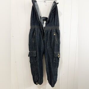 Baby Phat Authentic Vintage Jumpsuit Denim Cargo Pockets strapless size 18 blue